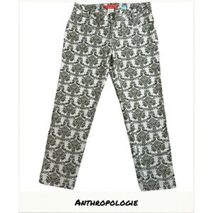 Anthropologie Cartonnier Charlie Ankle Olive Green Floral Brocade Trouser Sz 6